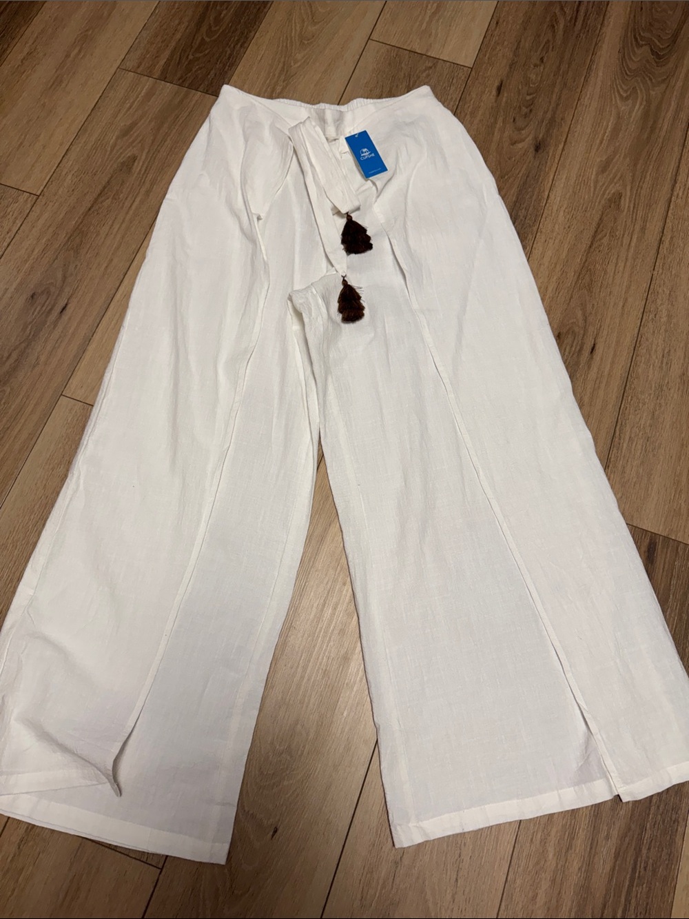 Cupshe NWT M White Wide-Leg tie wrap beach casual boho Pants - Picture 2 of 8